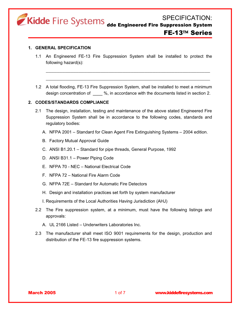 Kidde Product Specification