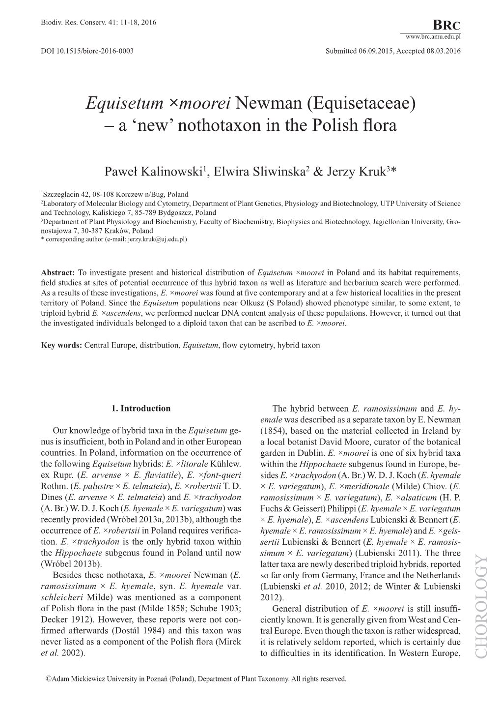 Equisetum ×Moorei Newman (Equisetaceae) – a ‘New’ Nothotaxon in the Polish Flora