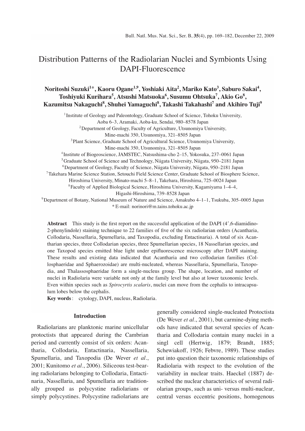 Distribution Patterns of the Radiolarian Nuclei and Symbionts Using DAPI-Fluorescence