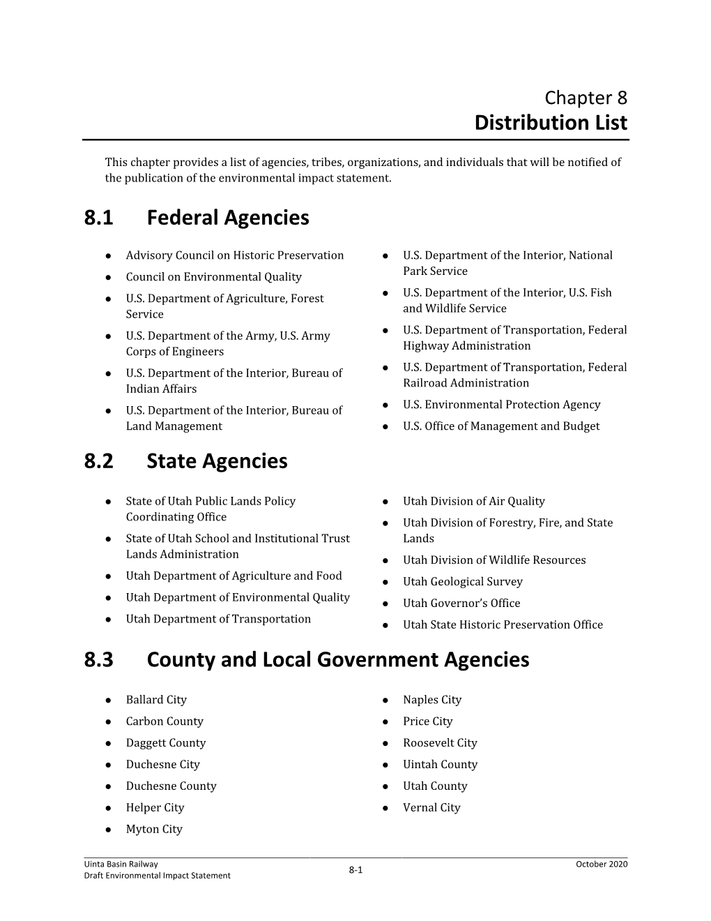 Uinta Basin Railway Draft EIS – Chapter 8