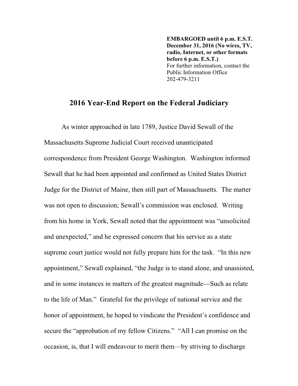 2016 Year-End Report on the Federal Judiciary