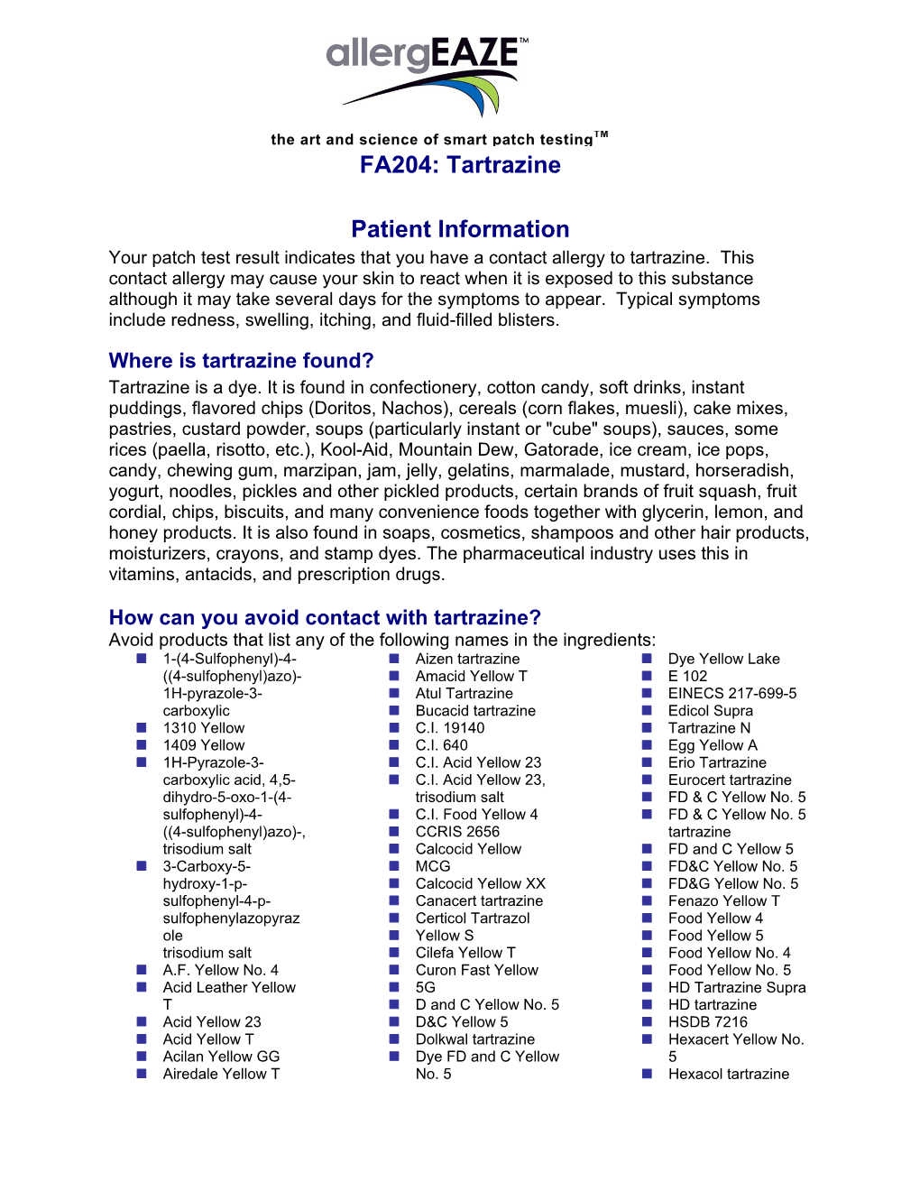 Tartrazine Patient Information