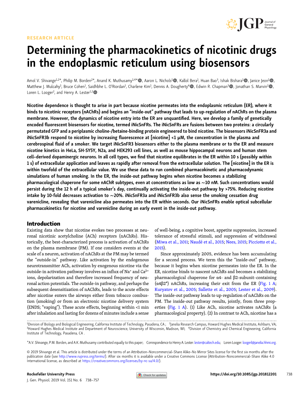 Determining the Pharmacokinetics of Nicotinic Drugs in the Endoplasmic Reticulum Using Biosensors
