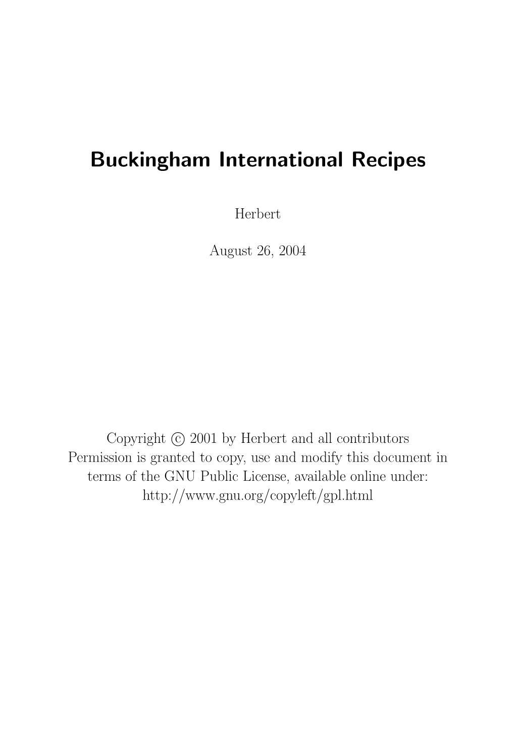 Buckingham International Recipes