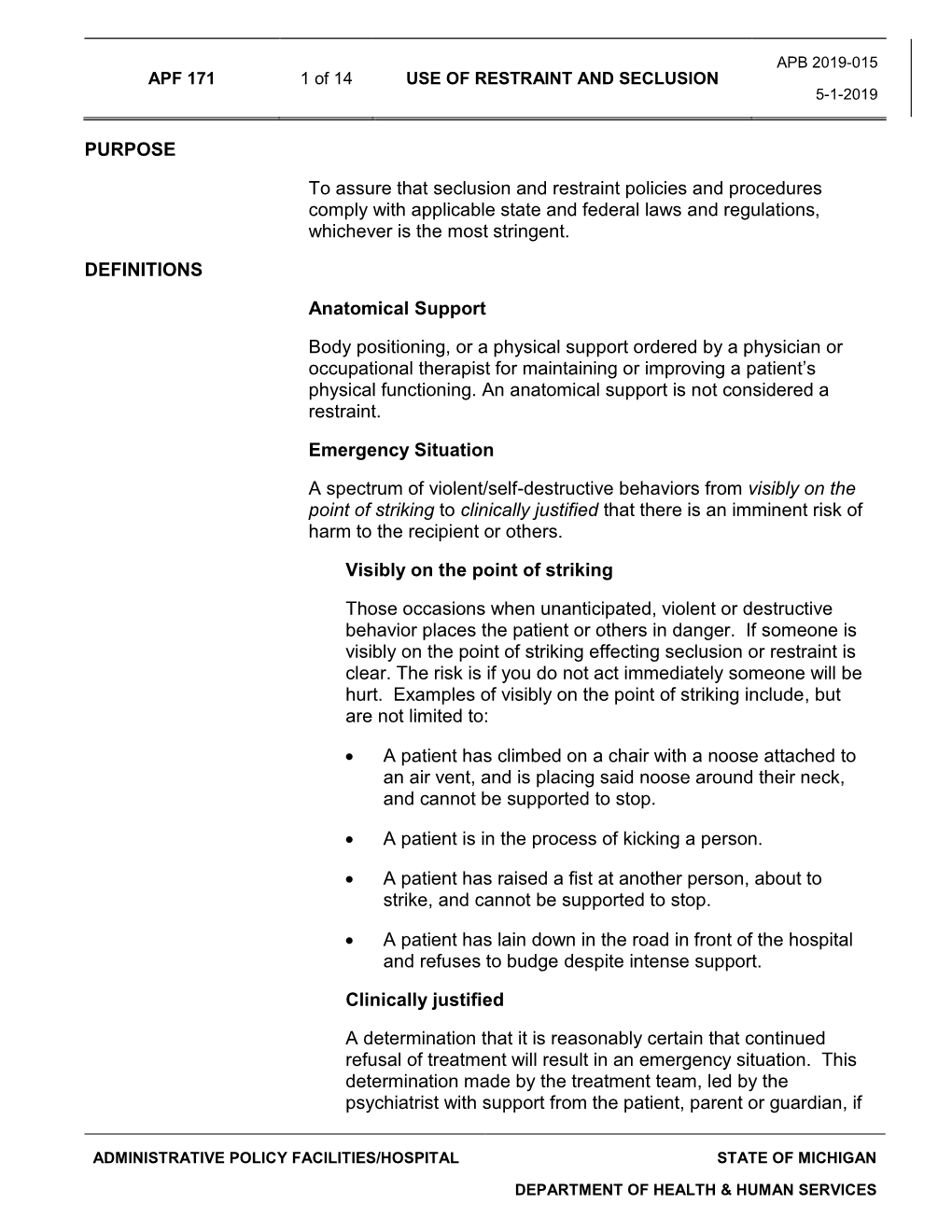 Use of Restraint and Seclusion 5-1-2019