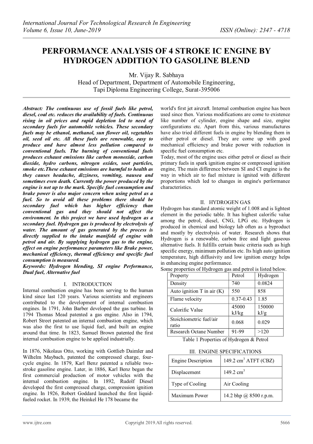 Performance Analysis of 4 Stroke Ic Engine by Hydrogen Addition to Gasoline Blend