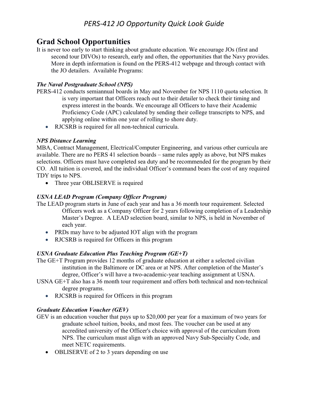 JO Opportunity Quick Look