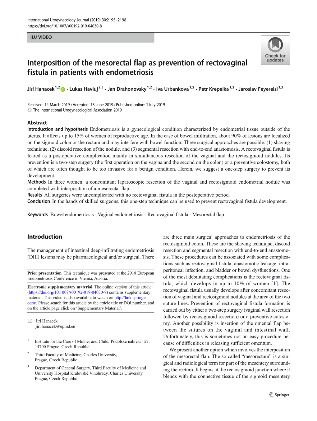 Interposition of the Mesorectal Flap As Prevention of Rectovaginal Fistula in Patients with Endometriosis