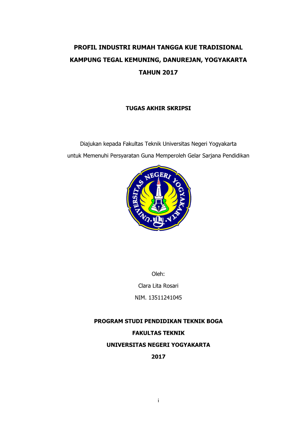 Profil Industri Rumah Tangga Kue Tradisional Kampung Tegal Kemuning, Danurejan, Yogyakarta