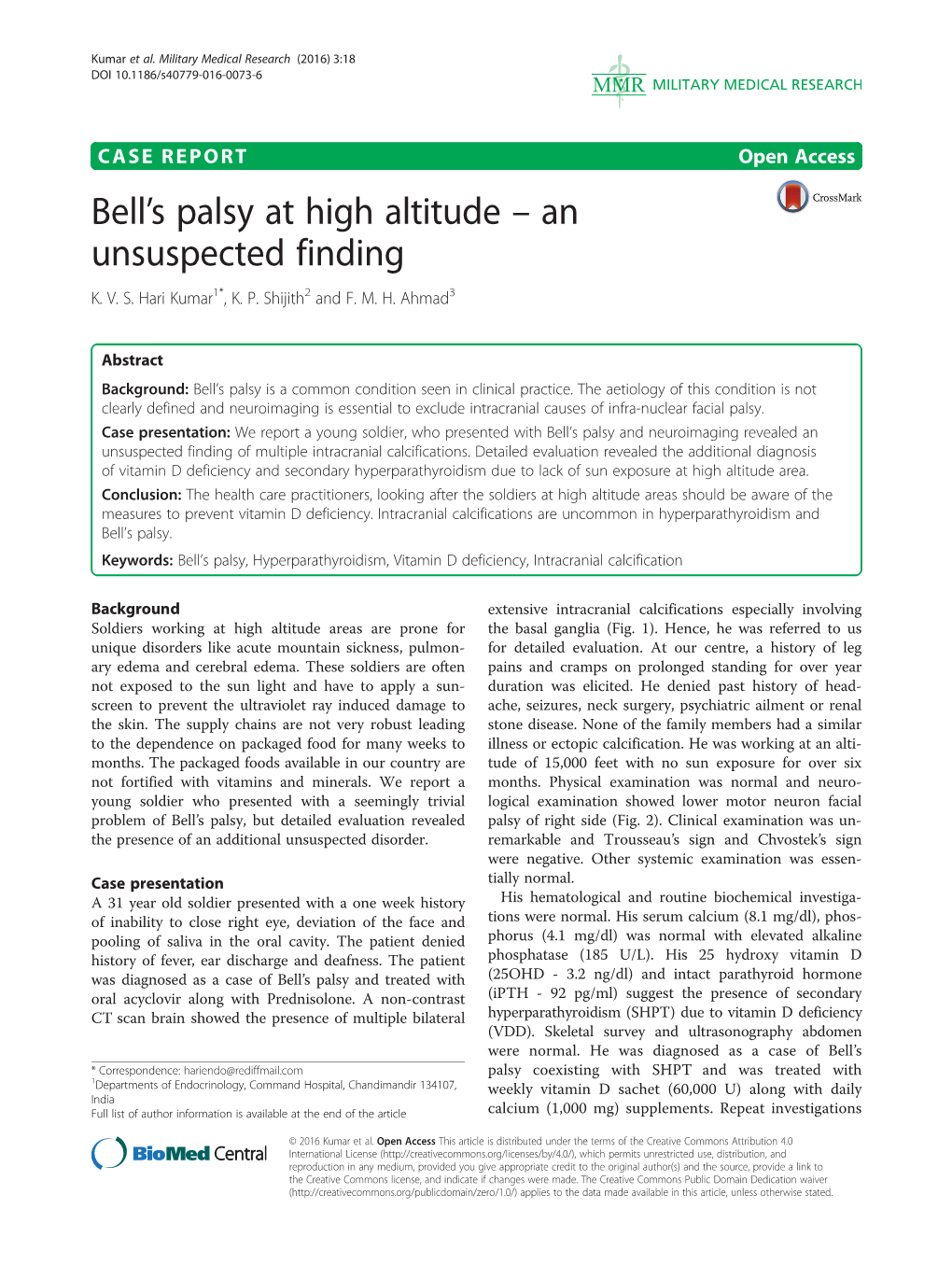 Bell's Palsy at High Altitude -- an Unsuspected Finding