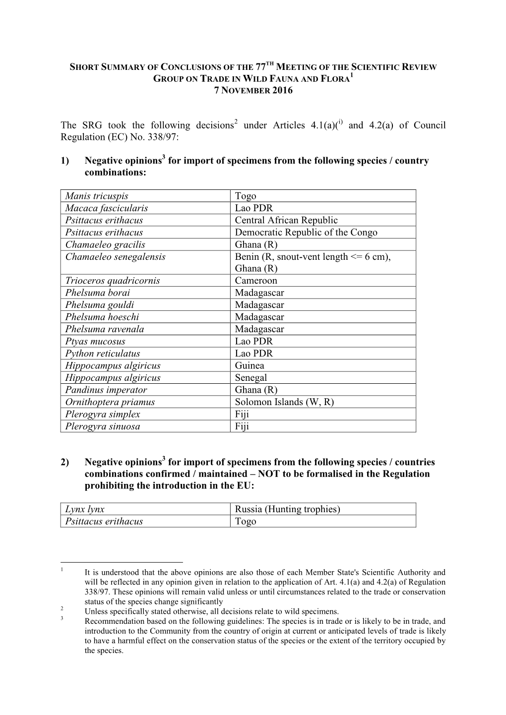 The SRG Took the Following Decisions Under Articles 4.1(A)