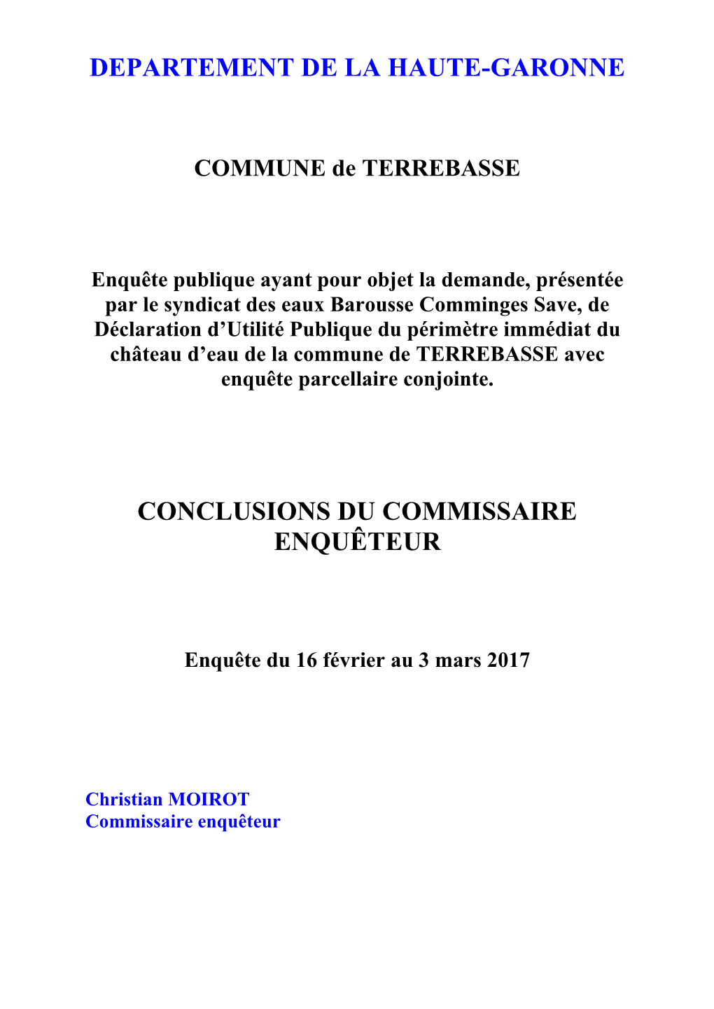 Conclusions Du Commissaire Enquêteur Sur La