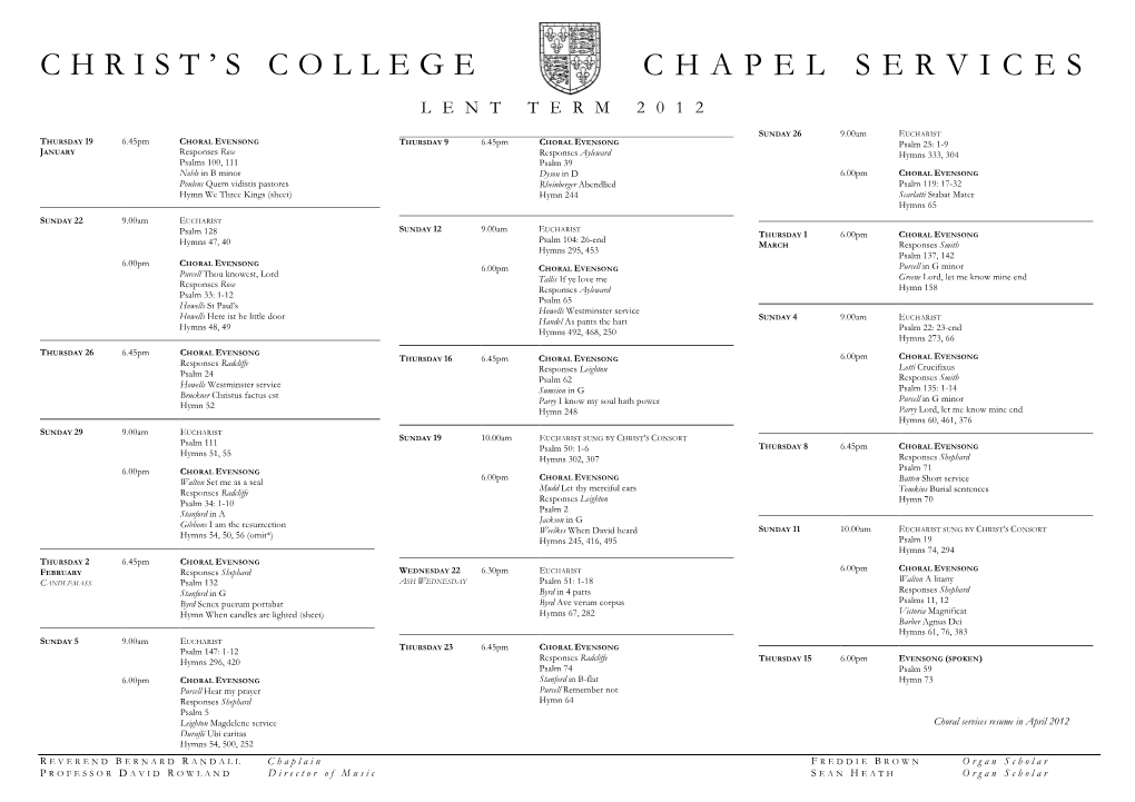 Christ's College Chapel Services
