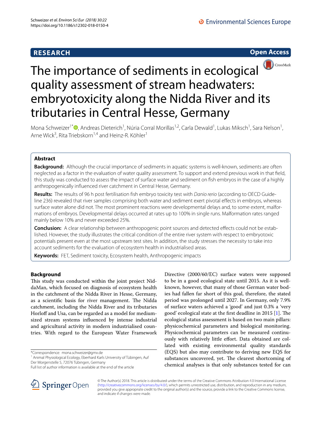 Embryotoxicity Along the Nidda River And