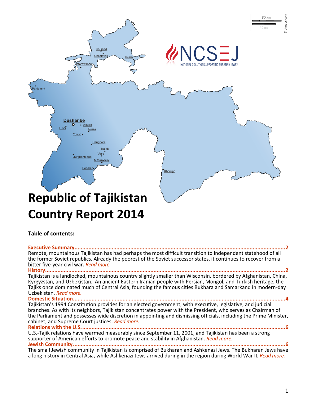 Republic of Tajikistan Country Report 2014