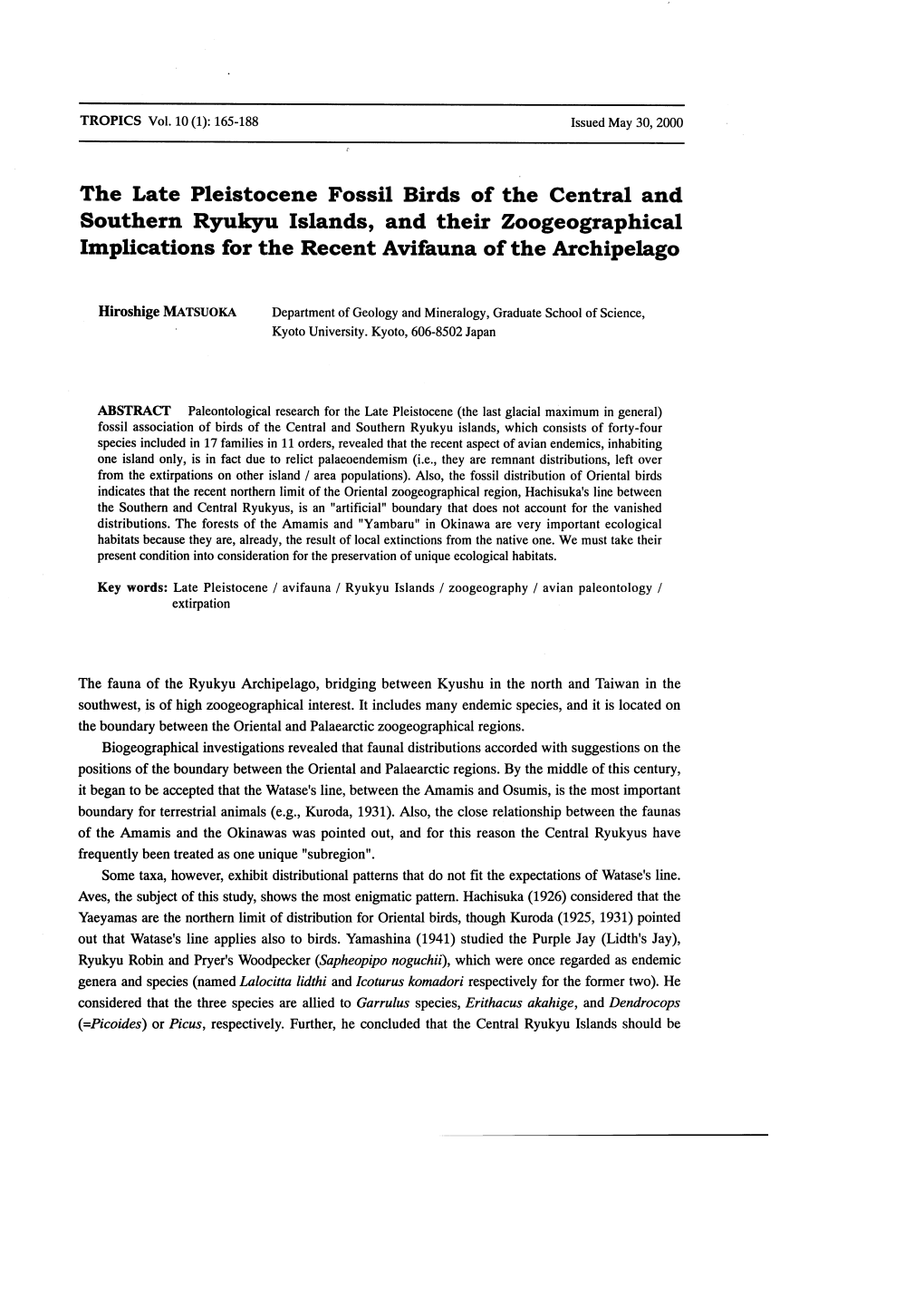 The Late Pleistocene Fossil Birds of the Central and Implications for The