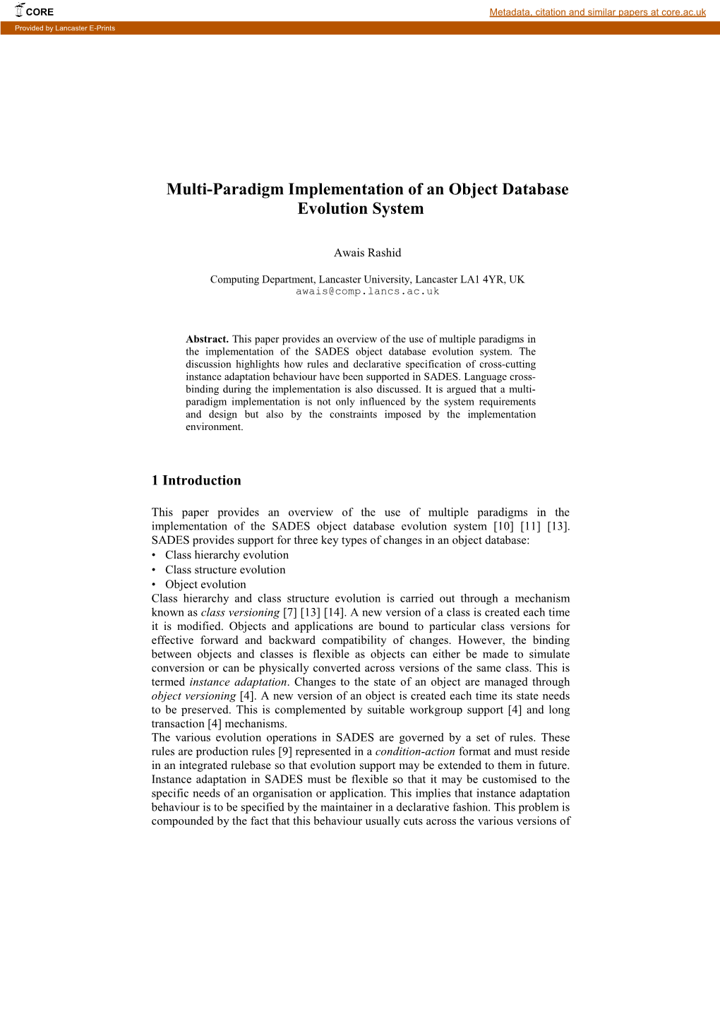 Multi-Paradigm Implementation of an Object Database Evolution System