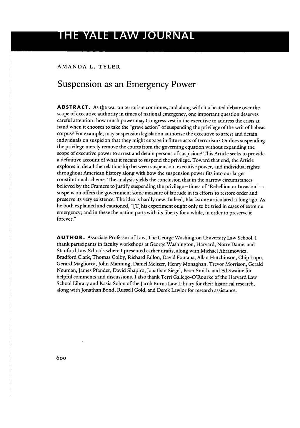 Suspension As an Emergency Power