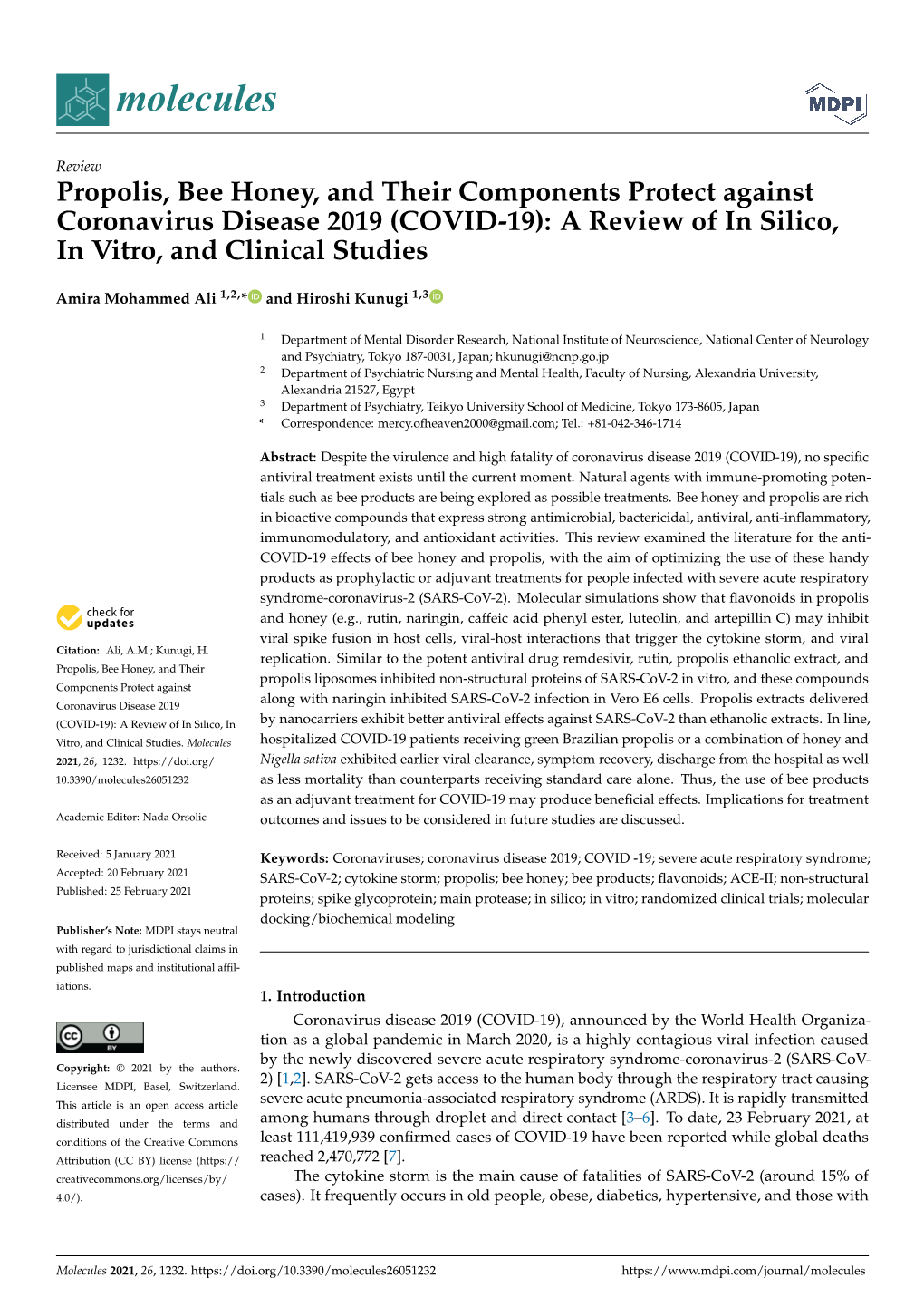 Propolis, Bee Honey, and Their Components Protect Against Coronavirus Disease 2019 (COVID-19): a Review of in Silico, in Vitro, and Clinical Studies