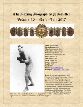 The Boxing Biographies Newsletter Volume 10 – No 1 –July 2017