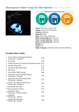Shakespears Sister Long Live the Queens! Mp3, Flac, Wma
