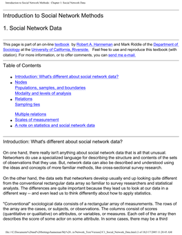 Introduction to Social Network Methods 1. Social Network Data