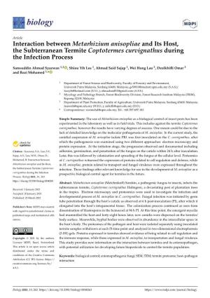 Interaction Between Metarhizium Anisopliae and Its Host, the Subterranean Termite Coptotermes Curvignathus During the Infection Process