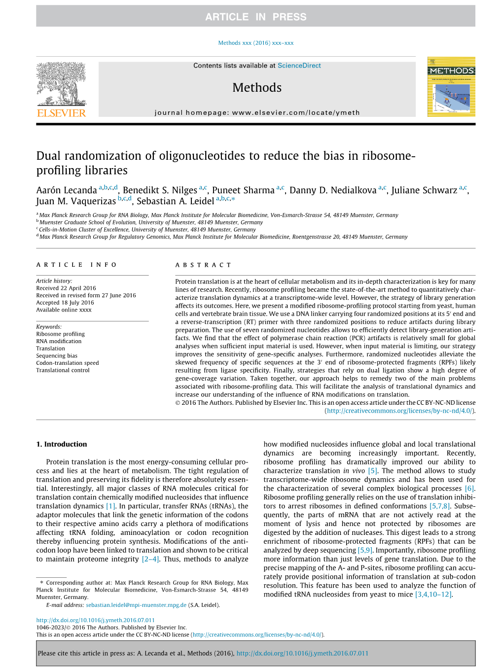 Dual Randomization of Oligonucleotides to Reduce the Bias in Ribosome- Proﬁling Libraries