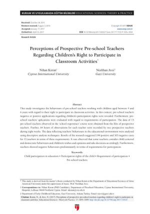 Perceptions of Prospective Pre-School Teachers Regarding Children’S Right to Participate in Classroom Activities*