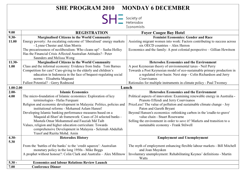 She Program 2010 Monday 6 December