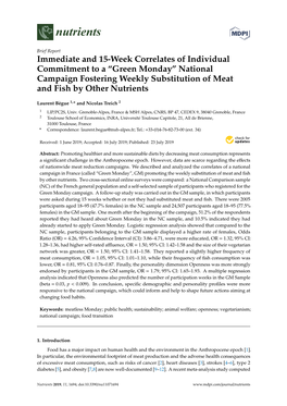 Immediate and 15-Week Correlates of Individual Commitment to a “Green Monday” National Campaign Fostering Weekly Substitution of Meat and Fish by Other Nutrients