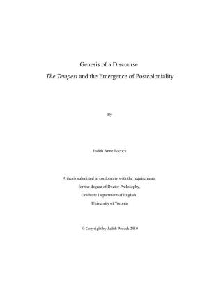 Genesis of a Discourse: the Tempest and the Emergence of Postcoloniality
