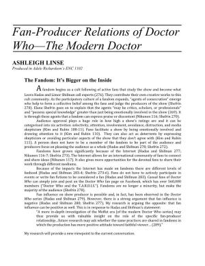 Fan-Producer Relations of Doctor Who—The Modern Doctor