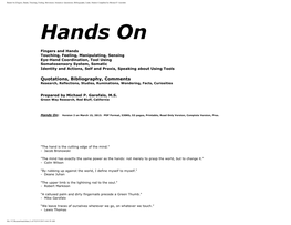 Hands on (Fingers, Hands, Touching, Feeling, Movement, Somatics): Quotations, Bibliography, Links, Studies Compliled by Michael P