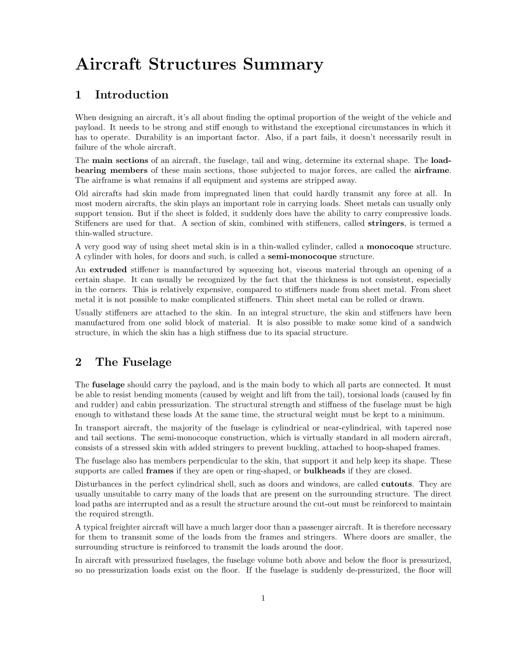 Aircraft Structures Summary