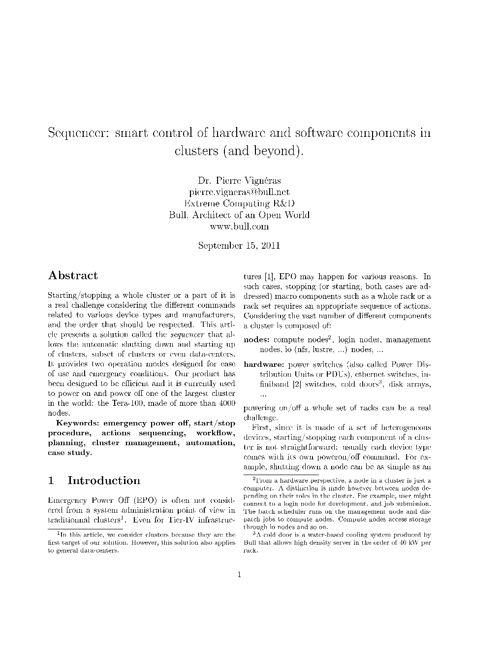 Sequencer: Smart Control of Hardware and Software Components in Clusters (And Beyond)