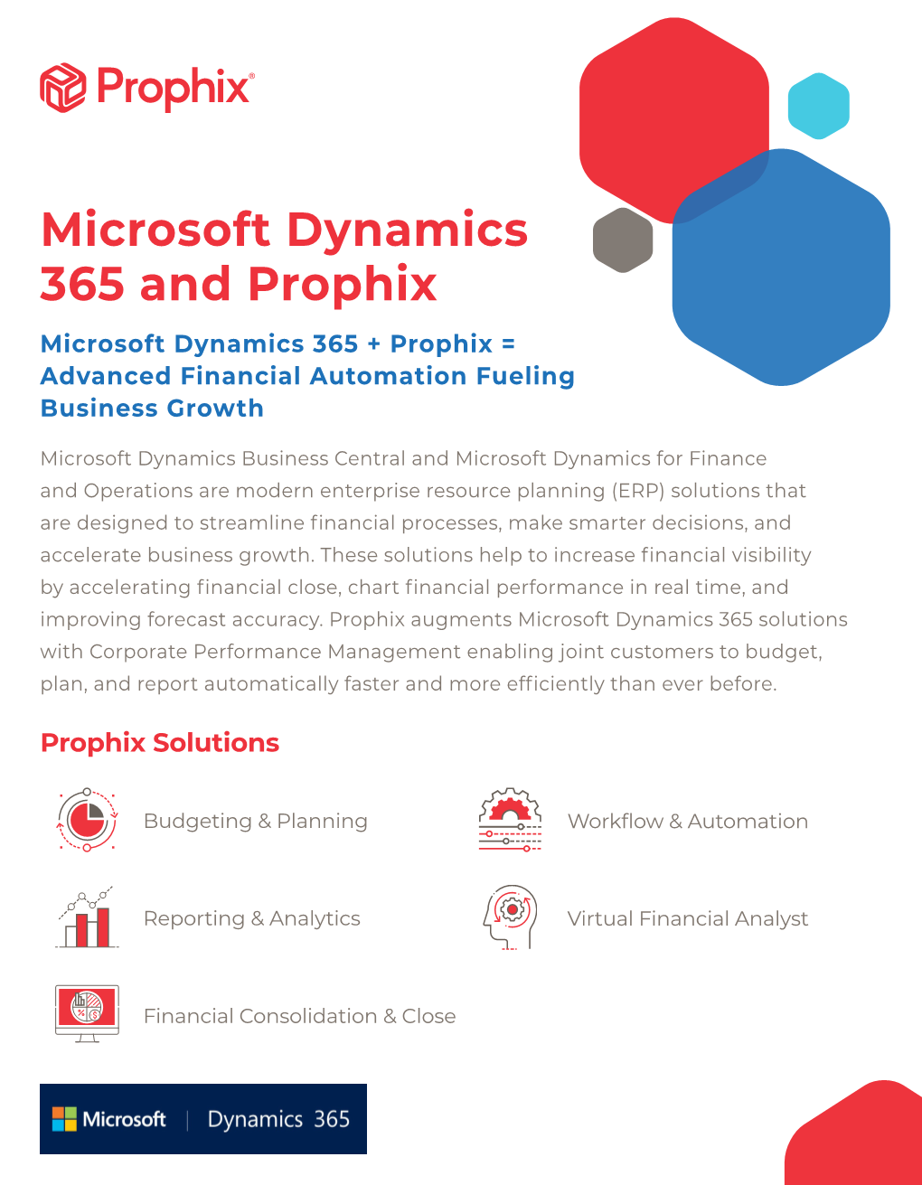 Microsoft Dynamics 365 and Prophix Microsoft Dynamics 365 + Prophix = Advanced Financial Automation Fueling Business Growth