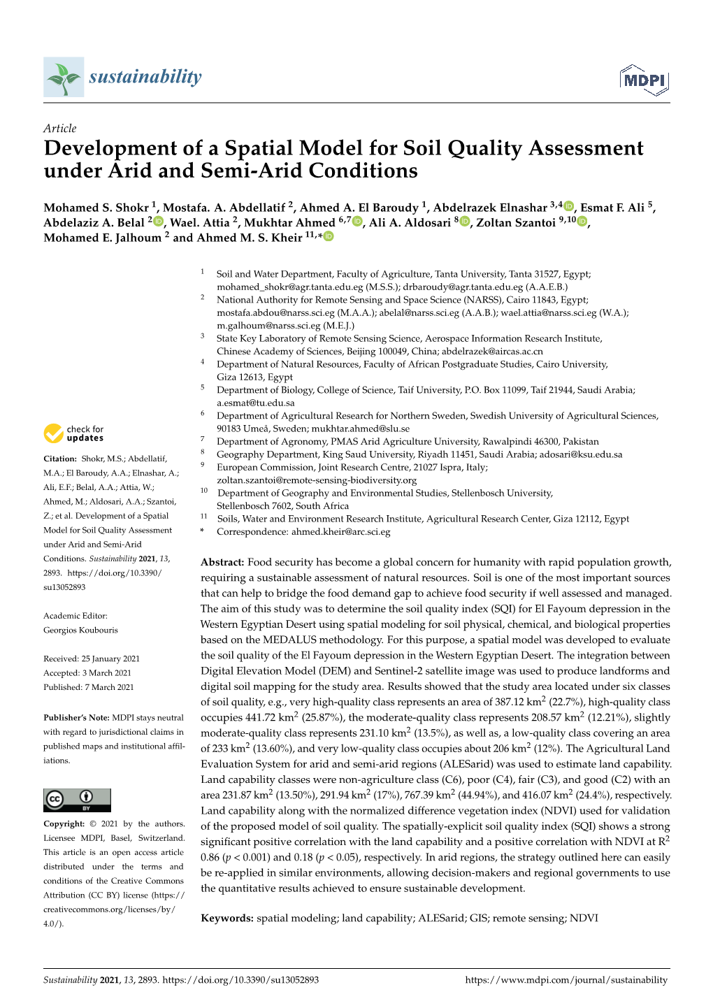 Development of a Spatial Model for Soil Quality Assessment Under Arid and Semi-Arid Conditions