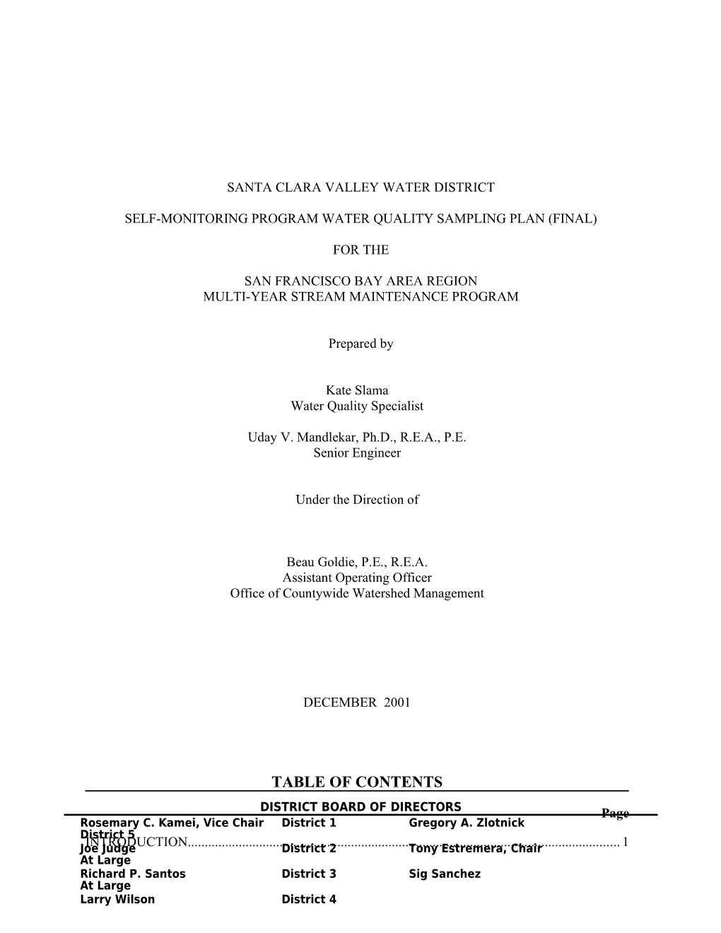 Self-Monitoring Program Water Quality Sampling Plan (Final)