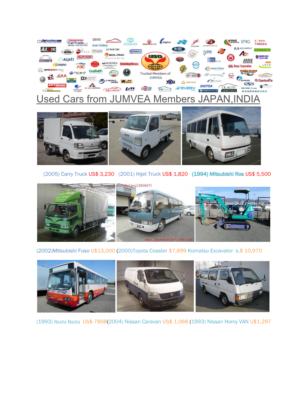 Used Cars from JUMVEA Members JAPAN,INDIA