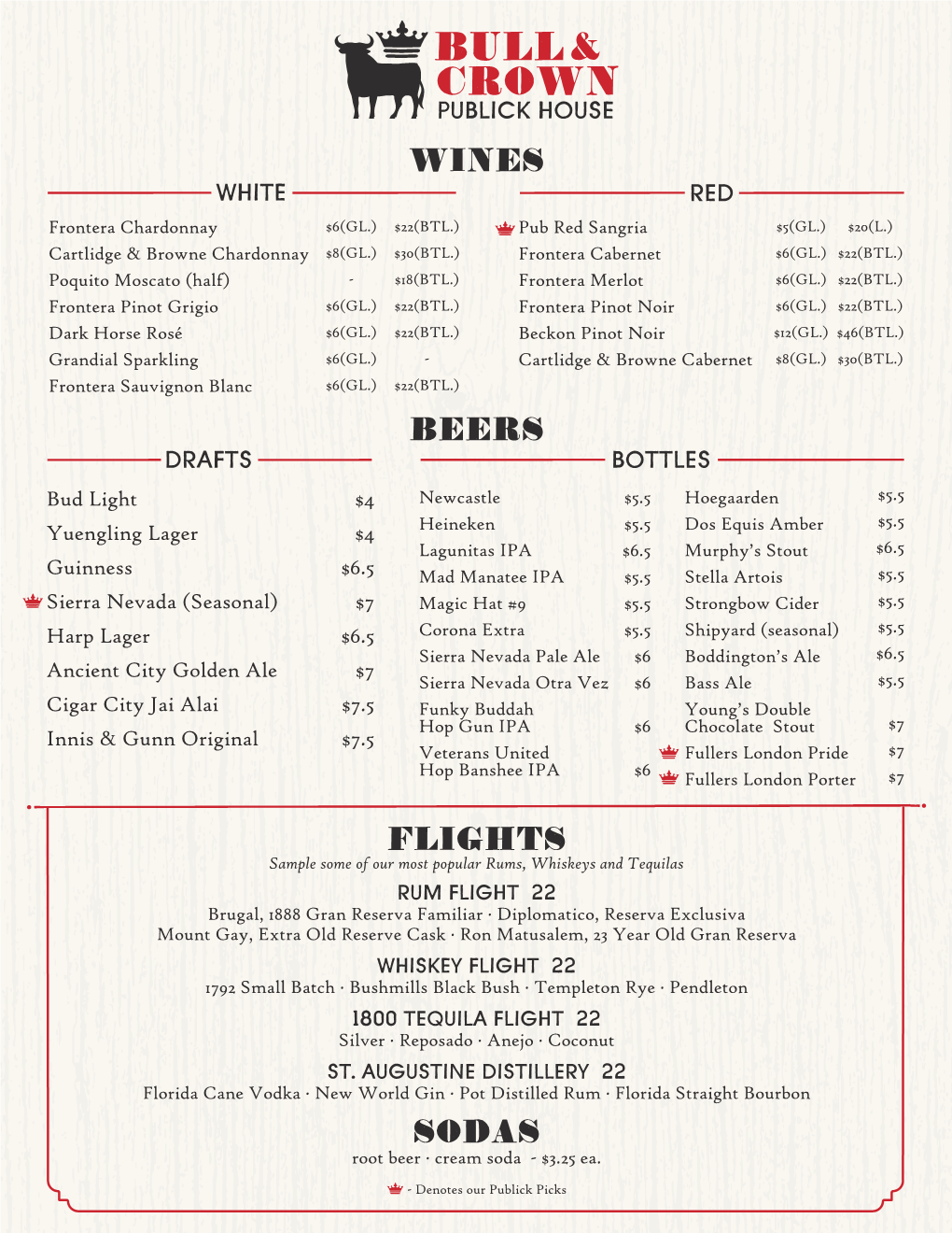 Bull & Crown Menu 2019