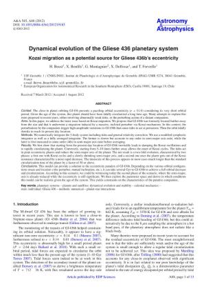 Dynamical Evolution of the Gliese 436 Planetary System Kozai Migration As a Potential Source for Gliese 436B’S Eccentricity