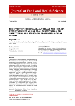 The Effect of Microwave, Autoclave and Hot Air Oven Stabilized Wheat Bran Substitution on Nutritional and Sensorial Properties of Flat Breads