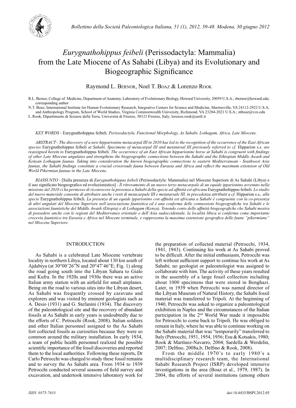 From the Late Miocene of As Sahabi (Libya) and Its Evolutionary and Biogeographic Significance