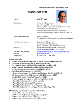 Curriculum Vitae, Anil K