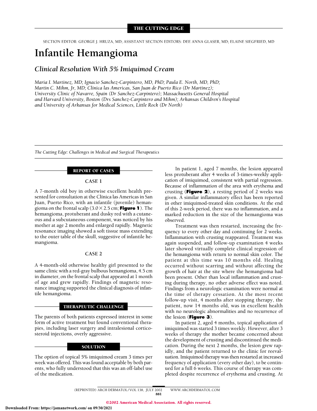 Infantile Hemangioma Clinical Resolution with 5% Imiquimod Cream