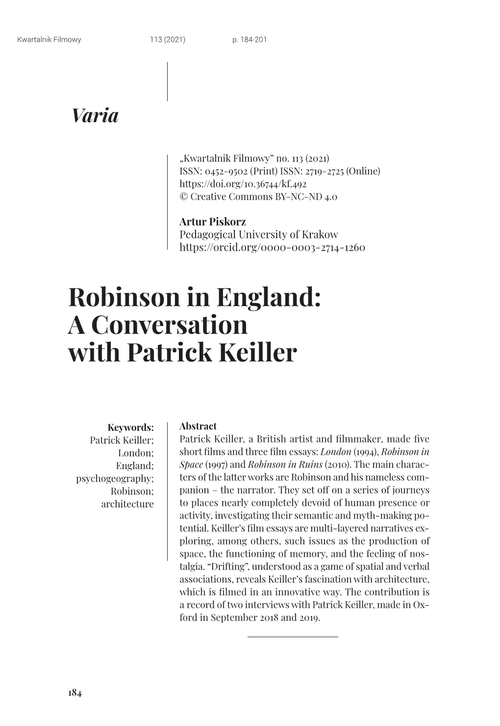 A Conversation with Patrick Keiller