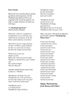 Packets, We Thankful for Friends Share a Couple of Poems We Hope You and Loved Ones Too, Will Enjoy