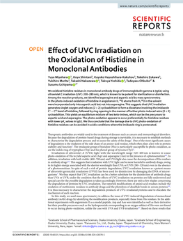 Effect of UVC Irradiation on the Oxidation of Histidine In
