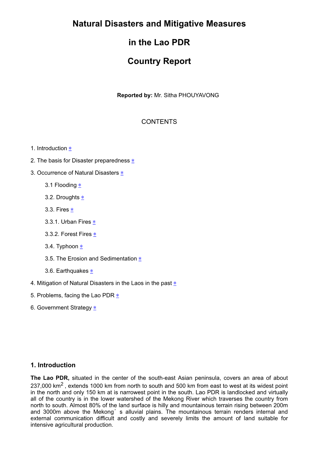 Natural Disasters and Mitigative Measures in the Lao PDR Country